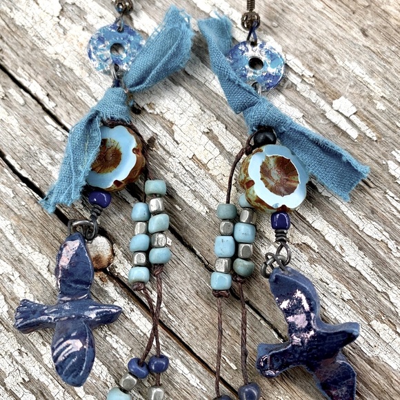 onehealingstone Jewelry - Denim Days OOAK Bronze Earrings by Susan A Ray